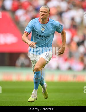 03. Juni 2023 – Manchester City/Manchester United – Emirates FA Cup Final – Wembley Stadium Manchester City Erling Haaland während des FA Cup Finales 2023. Bild : Mark Pain / Alamy Live News Stockfoto