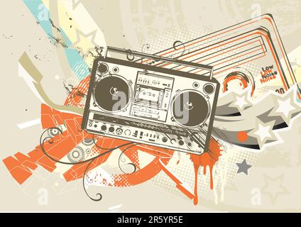 Vektor-Illustration des Grunge Stil städtischen Hintergrund im Graffiti-Stil mit coolen Boom Box. Stock Vektor