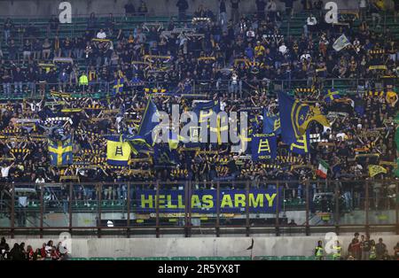 Mailand Juni 04 2023 Stadio G Meazza Italienische Meisterschaft A Tim 2022/23 AC Milan - Verona auf dem Foto : Fans hellas verona Stockfoto