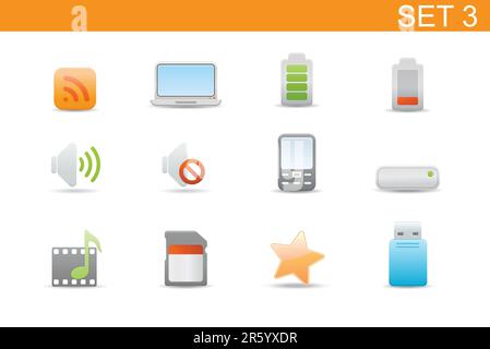 Vektordarstellung? Satz eleganter, einfacher Symbole für gängige Computer- und Medienfunktionen.Set-3 Stock Vektor