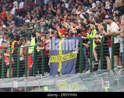 Mailand Juni 04 2023 Stadio G Meazza Italienische Meisterschaftsserie A Tim 2022/23 AC Milan - Verona auf dem Foto : Banner für zlatan ibrahimovic Stockfoto