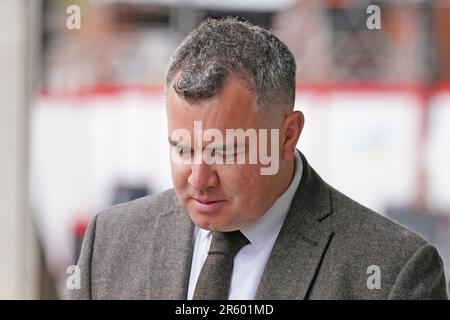 Metropolitan Police PC Jonathan Marsh, von der East Area Command Unit, am Westminster Magistrates' Court, wo er wegen Körperverletzung angeklagt wird. PC Marsh, der derzeit beschränkte Pflichten hat, wurde nach einer IOPC-Untersuchung eines Vorfalls auf dem Atlanta Boulevard, Romford, am 13. November 2022 angeklagt. Foto: Dienstag, 6. Juni 2023. Stockfoto