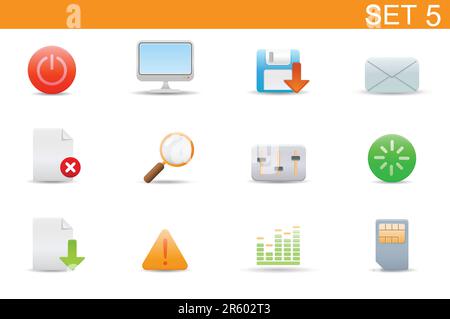 Vektordarstellung? Satz eleganter, einfacher Symbole für gängige Computer- und Medienfunktionen. Set-5 Stock Vektor