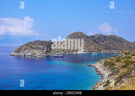 Die Ruine der Stadt Knidos, die türkisfarbene Küste im Südwesten der Türkei, ein beliebtes Urlaubsziel Stockfoto