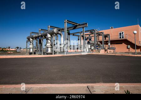 Waterleau-Werk in Marrakesch: Abwasseraufbereitungsanlage Stockfoto