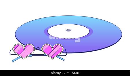 Compact Disc mit herzförmigen Gläsern flache Vektor-Cartoon-Ikone Stock Vektor