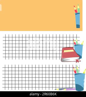 Kollektion von Schulbannern mit farbigen Bleistiften und Tafel Stock Vektor