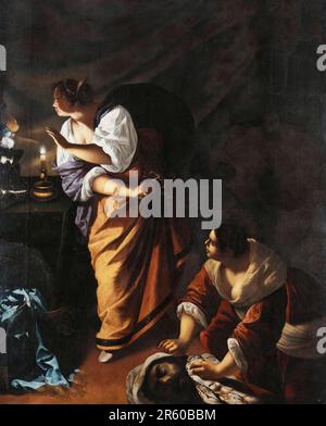 Artemisia Gentileschi, Judith und ihr Dienstmädchen, mit dem Chef der Holofernes, malte 1645-1650 in Öl auf Leinwand Stockfoto