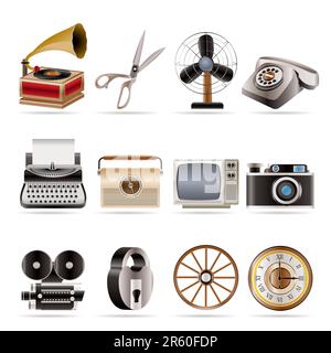 Retro Business und Office Objekt Symbole - Vektor Icon Set Stock Vektor