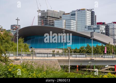 London, Großbritannien, Mai 28. 20203:- Ein Blick auf das London Aquatics Centre, erbaut für die Olympischen Spiele 2012 in London Stockfoto