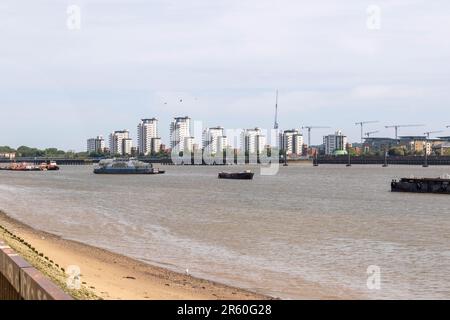 London, Vereinigtes Königreich, Mai 28. 20203:- Ein Blick auf die Themse in East London Stockfoto