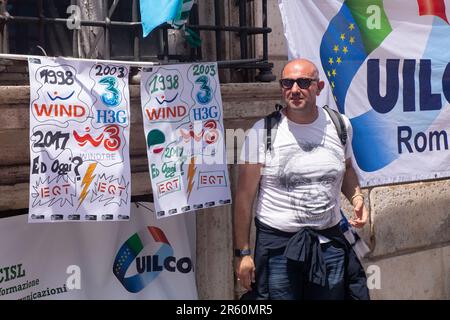 Rom, Italien. 06. Juni 2023. Demonstration auf der Piazza Santi Apostoli in Rom, organisiert von den Gewerkschaften der Telekommunikationsarbeiter. (Foto: Matteo Nardone/Pacific Press) Kredit: Pacific Press Media Production Corp./Alamy Live News Stockfoto