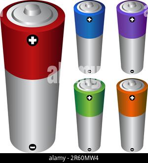 Reihe von 3D Bildern einer AA-Batterie. Stock Vektor