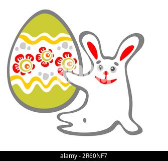 Happy Sitting Hase und osterei isoliert auf weißem Hintergrund. Osterbild. Stock Vektor