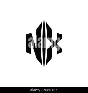 NX Letter Logo Monogramm, sechseckig, rautenförmig, mit durchstechender Designvorlage Stockfoto