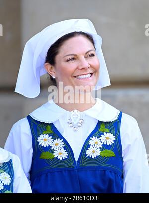 Stockholm, Schweden. 06. Juni 2023. Crown Princess Victoria das Crown Princess Ehepaar eröffnet den Stockholm-Palast am schwedischen Nationalfeiertag, 6. Juni 2023Photo: Karin Törnblom/TT/Code 2377 Kredit: TT News Agency/Alamy Live News Stockfoto