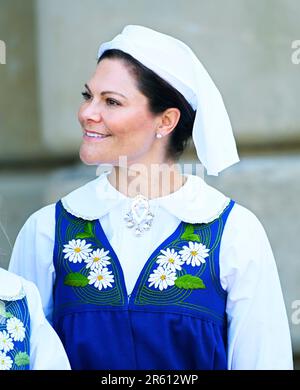 Stockholm, Schweden. 06. Juni 2023. Crown Princess Victoria das Crown Princess Ehepaar eröffnet den Stockholm-Palast am schwedischen Nationalfeiertag, 6. Juni 2023Photo: Karin Törnblom/TT/Code 2377 Kredit: TT News Agency/Alamy Live News Stockfoto