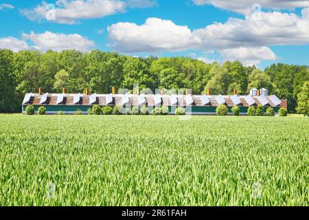 Bauernhof mit Sonnenkollektoren auf dem Dach – Viersen, Deutschland Stockfoto