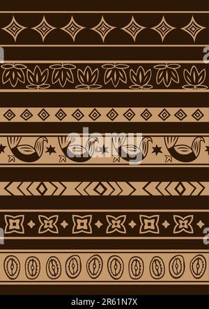Vektorset einschließlich ethnisch-afrikanischer Streifen mit geometrisch typischen Elementen Stock Vektor