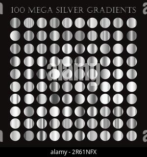 100 Mega Silver Gradienten. Satz silberner Farbverläufe für die Konstruktion. Vektordarstellung. Stock Vektor