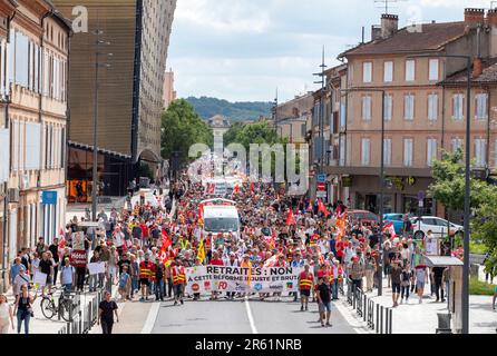 Albi, Frankreich. 06. Juni 2023. Demonstration gegen die Rentenreform in Albi, Frankreich, am 6. Juni 2023. Foto: Arnaud Bertrand/ABACAPRESS.COM Kredit: Abaca Press/Alamy Live News Stockfoto