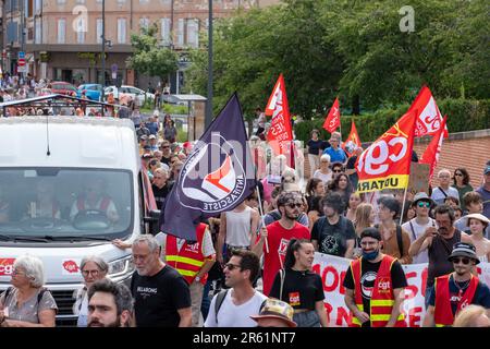 Albi, Frankreich. 06. Juni 2023. Demonstration gegen die Rentenreform in Albi, Frankreich, am 6. Juni 2023. Foto: Arnaud Bertrand/ABACAPRESS.COM Kredit: Abaca Press/Alamy Live News Stockfoto