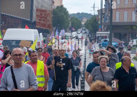 Albi, Frankreich. 06. Juni 2023. Demonstration gegen die Rentenreform in Albi, Frankreich, am 6. Juni 2023. Foto: Arnaud Bertrand/ABACAPRESS.COM Kredit: Abaca Press/Alamy Live News Stockfoto