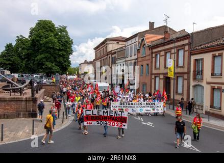 Albi, Frankreich. 06. Juni 2023. Demonstration gegen die Rentenreform in Albi, Frankreich, am 6. Juni 2023. Foto: Arnaud Bertrand/ABACAPRESS.COM Kredit: Abaca Press/Alamy Live News Stockfoto