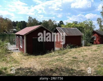 Alte Holzgebäude am Meer Stockfoto