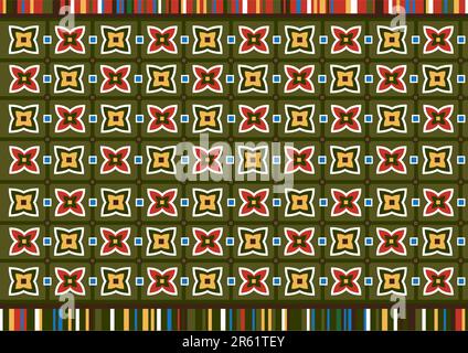 Vektormuster einschließlich ethnisch-afrikanischer Motive mit bunten typischen Elementen Stock Vektor