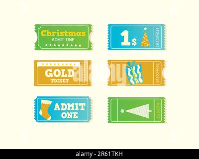 Weihnachtseinkäufe oder Unterhaltung? Nimm meine Tickets! Retro-Vektor-Tickets im Retro-Stil. Stock Vektor