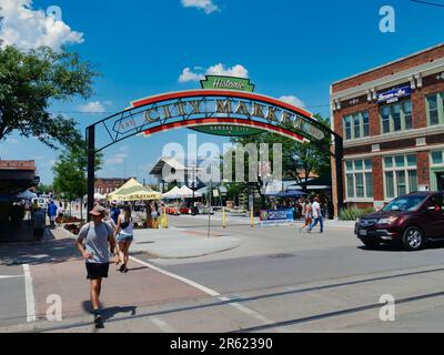 Kansas City, Missouri - 3. Juni 2023: City Market - River Market KC Eingangsschild Stockfoto