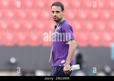 Prag, Tschechien. 06. Juni 2023. Giacomo Bonaventura von ACF Fiorentina während der Inspektion des Spielfelds am Tag vor dem Conference League-Finale zwischen ACF Fiorentina und dem FC West Ham United im Eden Arena Stadion in Prag (Tschechien), 06. Juni 2023. Kredit: Insidefoto di andrea staccioli/Alamy Live News Stockfoto