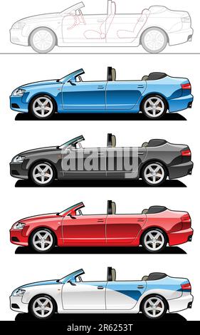 Cabrio. Teil meiner Kollektionen von Karosserieformen. Nur einfache Verläufe - kein Verlaufsgitter Stock Vektor