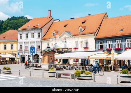 SAMOBOR KROATIEN - 1. Juni 2023: Stadtzentrum von Samobor, kleine Stadt nahe Zagreb. Stockfoto