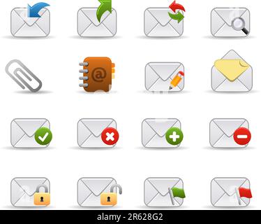 Smooth Series: Eine Sammlung von bunten Websymbolen für Ihre Webseite! E-Mail-bezogene Symbole. Stock Vektor