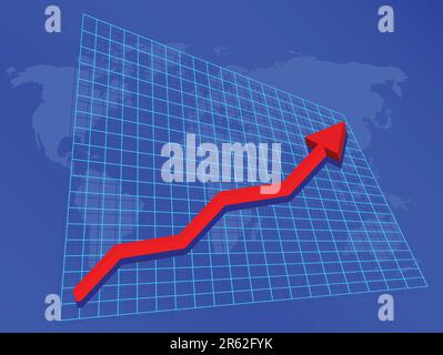 Hintergrund mit Grafik mit steigenden Gewinne auf Weltkarte Stock Vektor