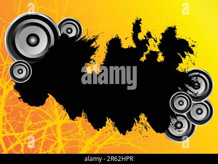 Orangefarbenes Grunge-Party-Banner mit Lautsprechern Stock Vektor