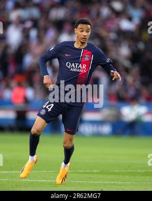 Hugo Ekitike (Leihgabe von Reims) von PSG während des Spiels der Ligue 1 zwischen Paris Saint Germain und Clermont Foot im Parc des Princes, Paris, Frankreich Stockfoto