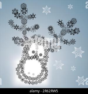 Weihnachten Rentier über verschiedene Schneeflocken - Vektor-illustration Stock Vektor