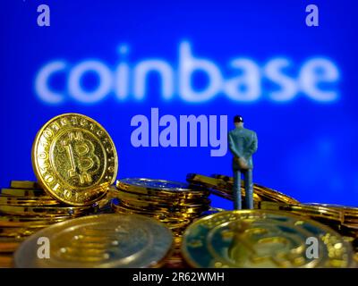 SUQIAN, CHINA - 6. JUNI 2023 - Illustration: Coinbase, 6. Juni 2023, Suqian, Provinz Jiangsu, China. Stockfoto