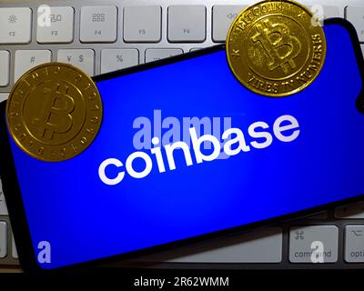 SUQIAN, CHINA - 6. JUNI 2023 - Illustration: Coinbase, 6. Juni 2023, Suqian, Provinz Jiangsu, China. Stockfoto