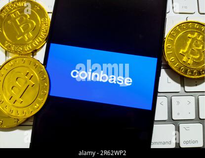 SUQIAN, CHINA - 6. JUNI 2023 - Illustration: Coinbase, 6. Juni 2023, Suqian, Provinz Jiangsu, China. Stockfoto