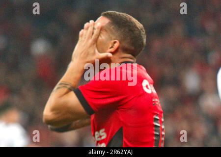 Curitiba, Brasilien. 06. Juni 2023. PR - CURITIBA - 06/06/2023 - LIBERTADORES 2023, ATHLETICO-PR X LIBERTAD - Athletico-PR-Spieler David Terans bedauert die verpasste Chance bei einem Spiel gegen Libertad im Stadion Arena da Baixada für die Libertadores 2023 Meisterschaft. Foto: Gabriel Machado/AGIF/Sipa USA Kredit: SIPA USA/Alamy Live News Stockfoto