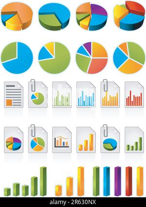 Dreidimensionale Tortendiagramme und Dateisymbole Stock Vektor