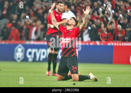 Curitiba, Brasilien. 06. Juni 2023. PR - CURITIBA - 06/06/2023 - LIBERTADORES 2023, ATHLETICO-PR X LIBERTAD - Athletico-PR-Spieler feiern ihren Sieg am Ende des Spiels gegen Libertad in der Arena da Baixada für die Libertadores 2023-Meisterschaft. Foto: Gabriel Machado/AGIF/Sipa USA Kredit: SIPA USA/Alamy Live News Stockfoto