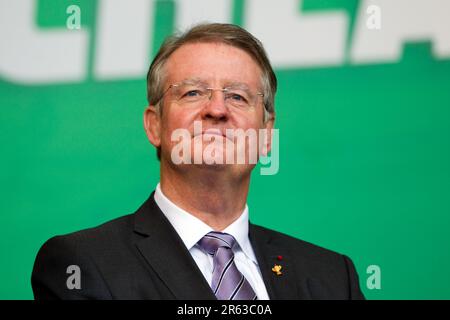 IRB-Vorsitzender Bernard Lapasset spricht bei der offiziellen Begrüßung der neuseeländischen Rugby-Weltmeisterschaft, Aotea Square, Auckland, Neuseeland, Samstag, 03. September 2011. Stockfoto