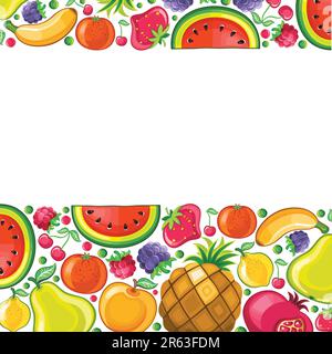 Verschiedene Arten von köstlichen Früchten kombiniert im Rahmen. Mit Platz für Ihren Text Stock Vektor