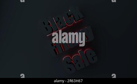 Schwarzer Freitag verkauf Konzept mit rotem Neonlicht, 3D-Rendering Stockfoto