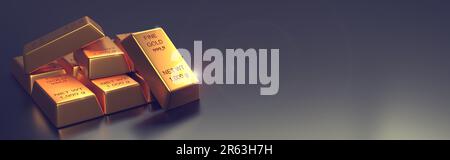 Gestapelte Gold Bars auf einem hellen Hintergrund, 3D-Rendering, Finanzkonzept Stockfoto